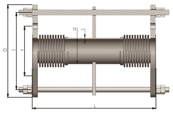 Flanged Universal Tied Expansion Joint Technical Drawing, Expansion Joint with Limit Rods